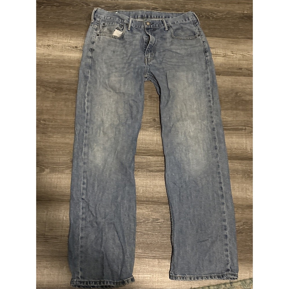 Levis 569 Loose Straight Jeans Mens 34x34 Blue Denim Medium Wash Distressed